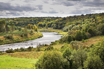 Ugra River in Nikola-Lenivets village. Kaluga oblast. Russia