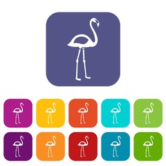 Flamingo icons set vector illustration in flat style In colors red, blue, green and other