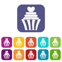Love cupcake icons set vector illustration in flat style In colors red, blue, green and other