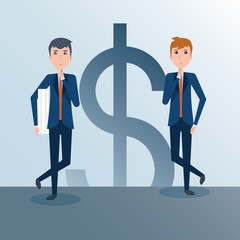Businessmen with money symbol over gray background, vector illustration