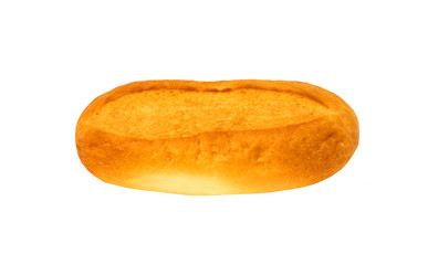 loaf of white bread with a golden crust isolated on white background