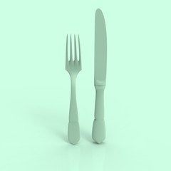 Fork and Knife 3D Render