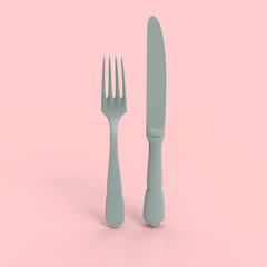 Fork and Knife 3D Render