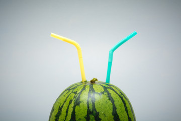 Watermelon with two straws to share with a friend