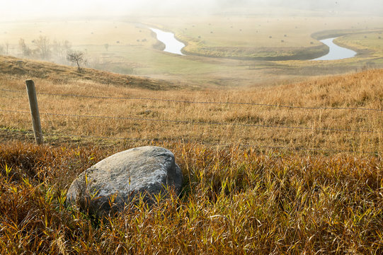 Misty North Dakota Landscape With Sheyenne River