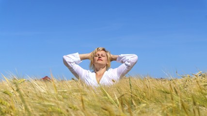 Woman meditating  . Meditation as way of life . Relaxation in the fresh air . Portrait of the happy...