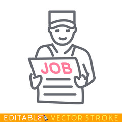 Unemployer reading job newspaper ads. Editable stroke sketch icon. Stock vector illustration.