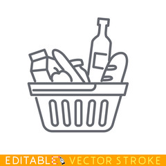 Consumer basket. Editable stroke sketch icon. Stock vector illustration.