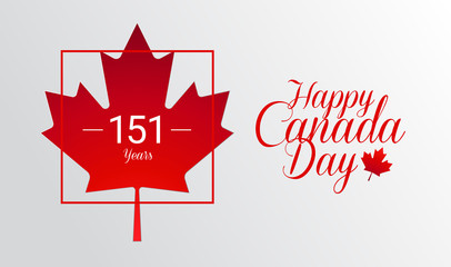 Happy Canada Day calligraphy greeting card - Canada maple leaf flag vector