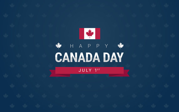Happy Canada Day greeting card - Canada flag on blue background for the national day of Canada celebration