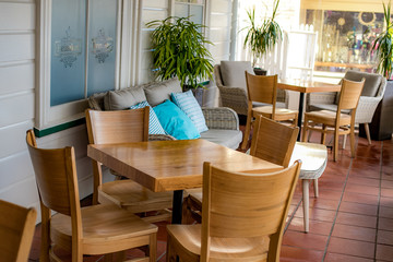 abstract cafe or restaurant interior, no guests
