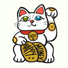 Fototapeta na wymiar Lucky cat (maneki neko) Happy Money cartoon vector illustration 