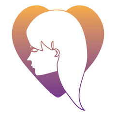 heart with profile of woman icon over white background, colorful design. vector illustration