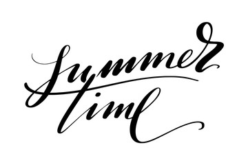 Summer time words. Hand drawn creative calligraphy and brush pen lettering, design for holiday greeting cards and invitations.