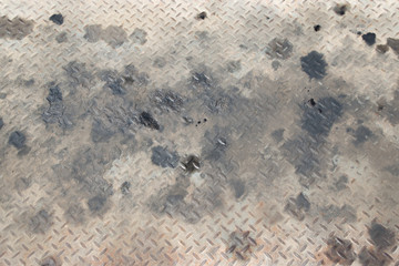 Oil drips grunge Industrial Checker Plate Background Texture with Rusty Worn Embossed Raised...
