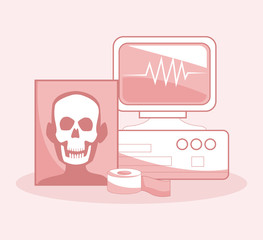 Heartbeat machine with head xrays vector illustration graphic design