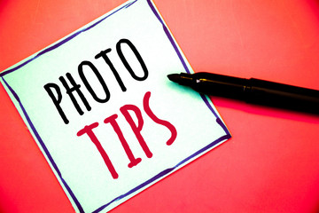 Conceptual hand writing showing Photo Tips. Business photos text Suggestions to take good pictures...