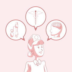 Nurse cartoon with medical symbols vector illustration graphic design