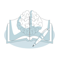 Book open with brain and pen vector illustration graphic design