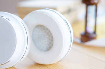 headphones  on wooden table