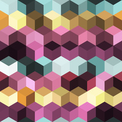 Hexagon grid seamless vector background. Minimal polygons with six corners geometric graphic design. Trendy colors hexagon cells pattern for game ui. Honeycomb cube shapes mosaic.