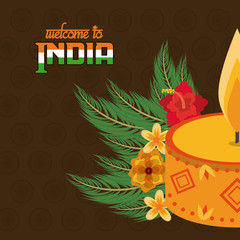 Fototapeta premium Welcome to india card with candle and flowers vector illustration graphic design