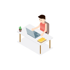 Young freelancer working with laptop at home