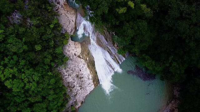 An Aerial Drone Travels High Over a Haitian Waterfall