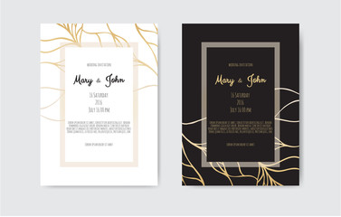 Golden Vector invitation with floral elements. - obrazy, fototapety, plakaty