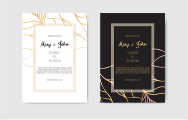 Golden Vector invitation with floral elements.
