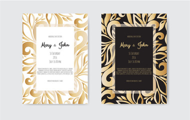 Golden Vector invitation with floral elements.