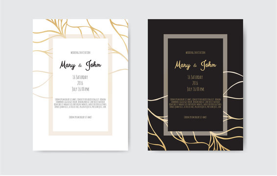 Golden Vector Invitation With Floral Elements.