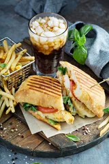 Fotobehang Panini sandwich with chicken and cheese © fahrwasser