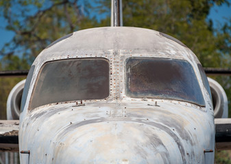 Cockpit of wrecked airplane