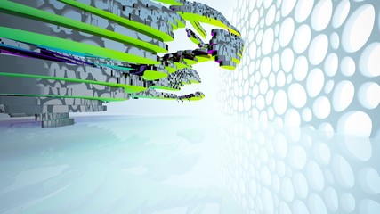 Obraz premium Abstract white and colored gradient interior multilevel public space with window. 3D illustration and rendering.