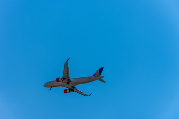 The airplane running through the sky