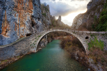 Old Arch Bridges over Vikos Gorge in Northern Greece taken in April 2018 - Powered by Adobe