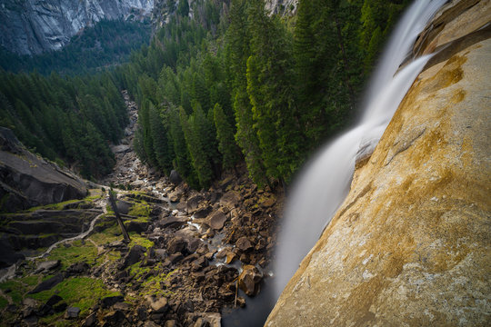 Top View of Vernal Falls Plummeting Into Yosemite Valley