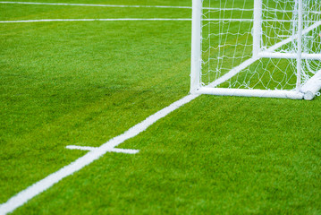 Artificial turf of Soccer football green field Corner of the soccer game