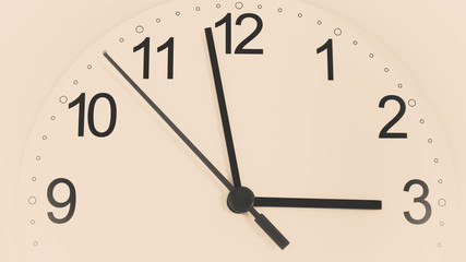 Closeup clock ticking showing three hours