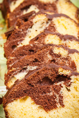 Fresh baked homemade marble cake with cocoa