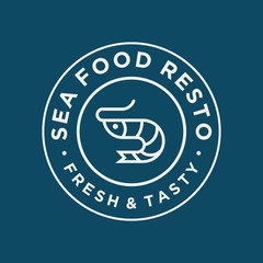 Seafood shrimp for restaurant line logo design. Vector icon illustration modern simple line logo
