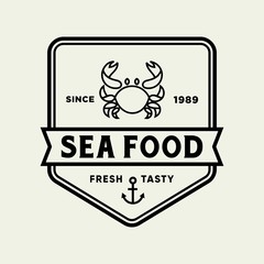 Seafood crab for restaurant line logo design. Vector icon illustration modern simple line logo
