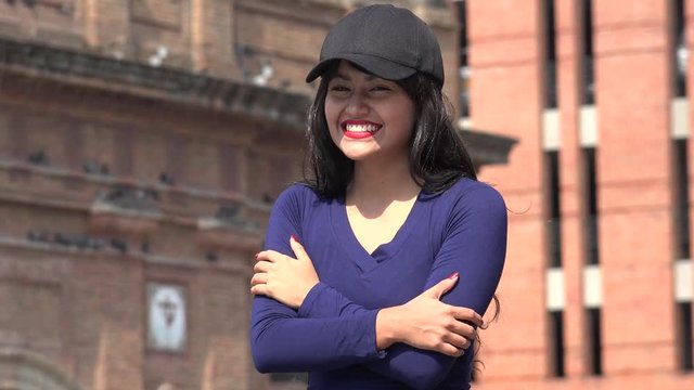 Happy Woman Wearing Hat And Wig