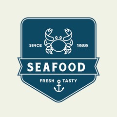 Seafood crab for restaurant line logo design. Vector icon illustration modern simple line logo
