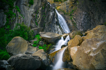 Smooth Tamarack Creek Waterfall in Remote Canyon in Yosemite National Park