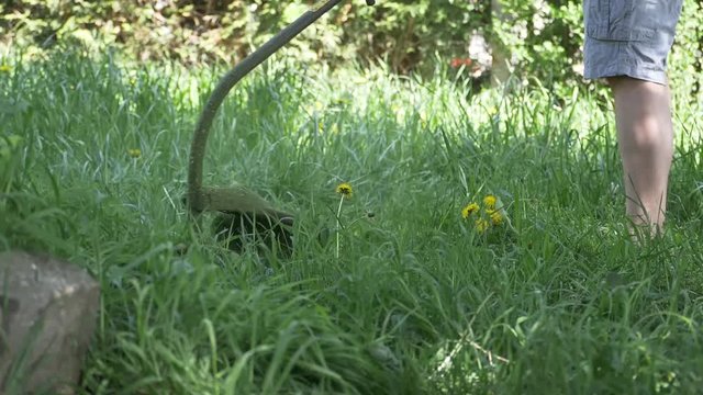 cutting grass in slow motion