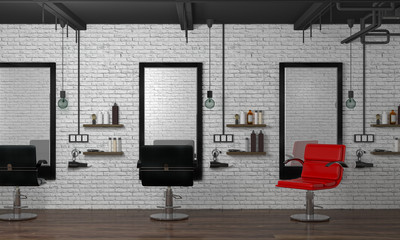 interior modern hair salon 3d illustration empty hairdresser with chairs beauty salon