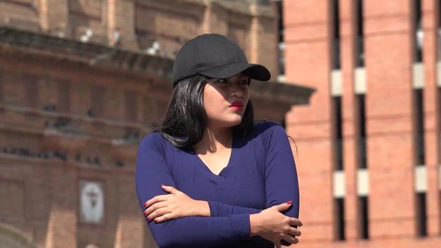 Fearful Woman Wearing Hat And Wig