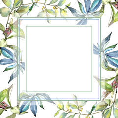 Elaeagnus leaves in a watercolor style. Frame border ornament square. Aquarelle leaf for background, texture, wrapper pattern, frame or border.